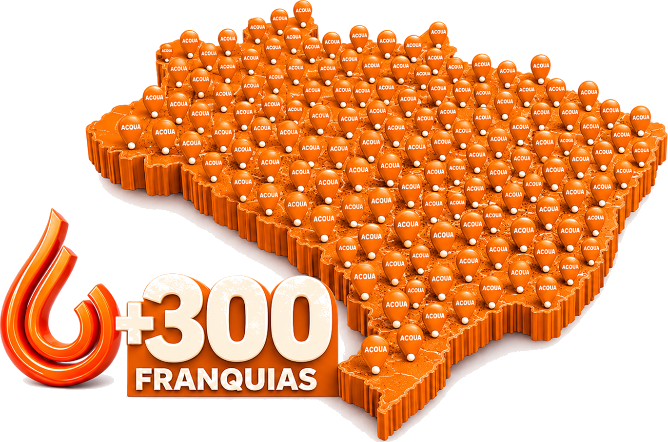 Mapa do Brasil com mais de 300 franquias Acqua Express em operação